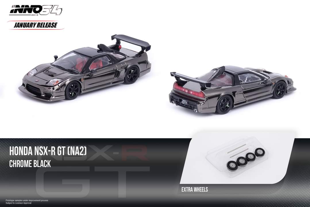 1:64 Inno64 Honda NSX-R GT (NA2) - Black Chrome w Extra Wheels
