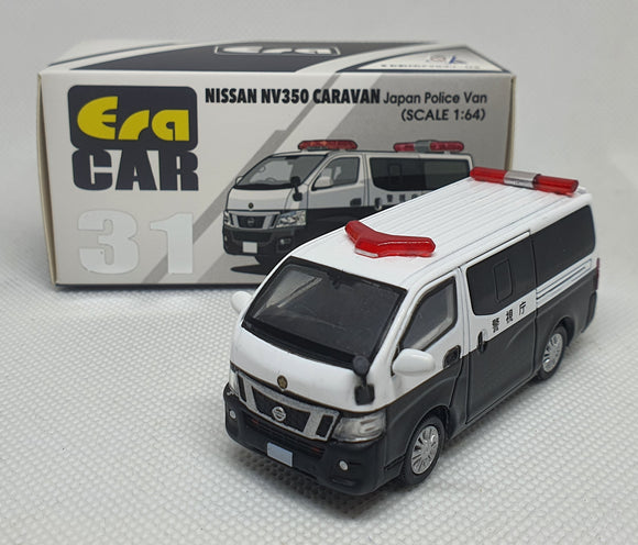 1:64 Era Car Nissan NV350 Caravan Japan Police Van w Road Sign Barrier