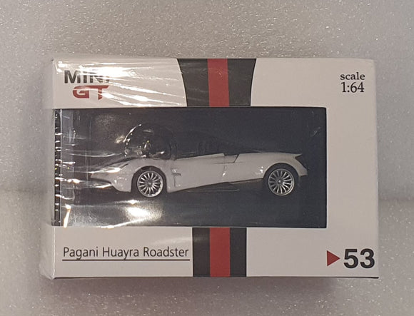 1:64 Mini GT Pagani Huayra Roadster White w Black Stripe - HK Exclusive MGT53