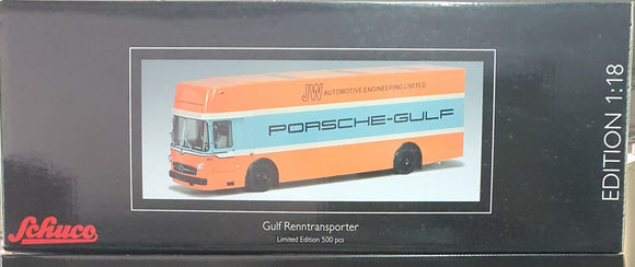 1:18 Schuco Mercedes Benz Porsche Gulf Renntransporter - After Market