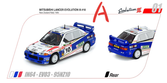 1:64 Inno64 Mitsubishi Lancer Evolution III #10 New Zealand Rally 1995