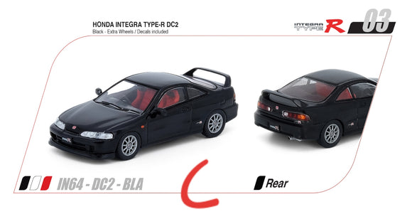 1:64 Inno64 Honda Integra Type R DC2 1996 Black w Extra Wheels & Decals Sheet