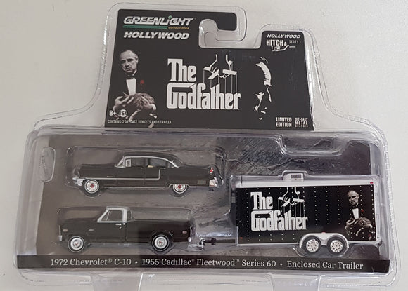 1:64 Greenlight Chevrolet C10 / Cadillac Fleetwood Series with Enclosed Car Trailer - The GodFather