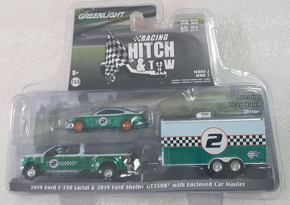 1:64 ☆Chase☆ Greenlight Ford F350 Lariat & Ford Shelby GT350R w Enclosed Car Hauler
