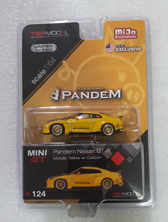 1:64 Mini GT Pandem Nissan GTR - Metallic Yellow w Carbon - MGT124 MJ