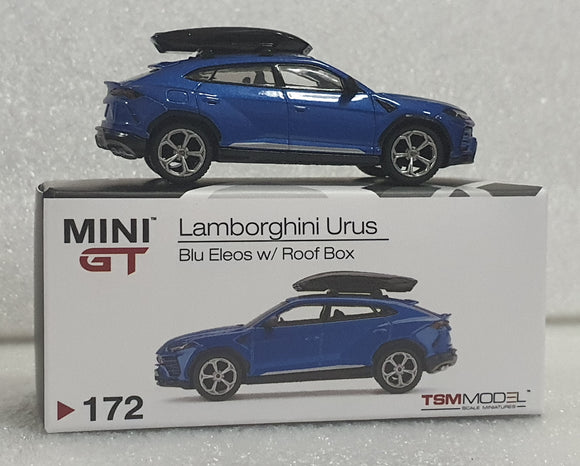 1:64 Mini GT Lamborghini Urus Blu Eleos w Roof Box - MGT172
