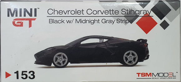1:64 Mini GT Chevrolet Corvette Stingray Black w Midnight Gray Stripe - MGT153