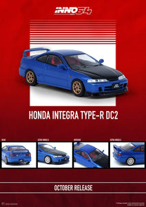 1:64 Inno64 Honda Integra Type R DC2 Blue w Extra Wheels & Decals