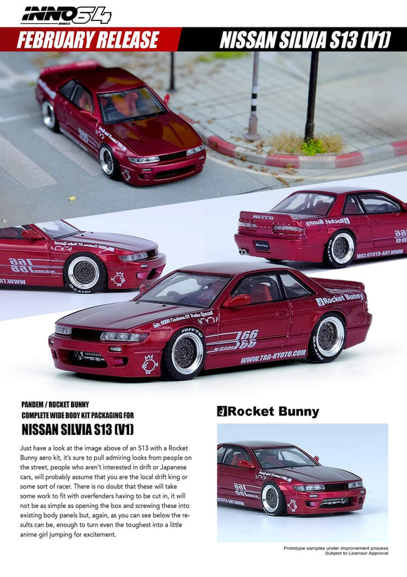 1:64 Inno64 Nissan Silvia S13 Pandem Rocket Bunny V1 Red Metallic