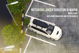 1:64 Inno64 Mitsubishi Lancer Evolution IX Wagon - White Pearl w Roof Cargo Box & Extra Wheels