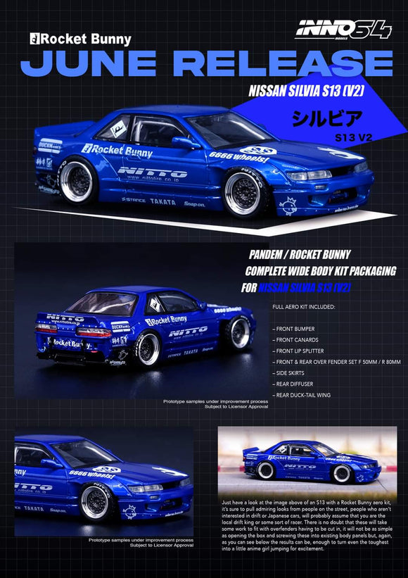 1:64 Inno64 Nissan Silvia S13 V2 Pandem/ Rocket Bunny Blue Metallic