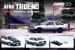 1:64 Inno64 Toyota Sprinter Trueno AE86 White/Black  With Extra wheels  (Japan Special Edition)