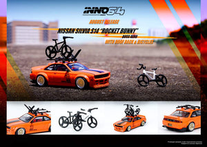 1:64 Inno64 Nissan Silvia S14 Rocket Bunny Boss Aero w Roof Rack and Bicycles