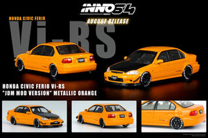 1:64 Inno64 Honda Civic Ferio Vi-RS "JDM Mod Version" Metallic Orange w Extra Wheels & Decals