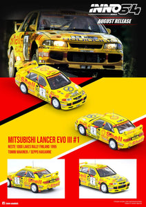 1:64 Inno64 Mitsubishi Lancer Evolution III #1 Neste 1000 Lakes Rally Finland 1995