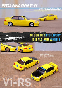 1:64 Inno64 Honda Civic Ferio Vi RS Phoenix Yellow JDM Mod Version w Extra Spoon Sports Wheels and Decals
