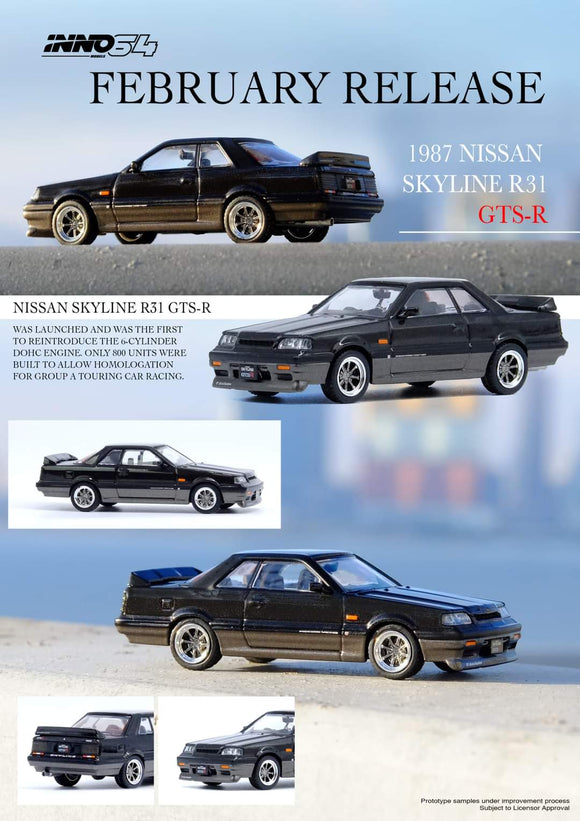 1:64 Inno64 Nissan Skyline GTS-R R31 Black/Gun Metal
