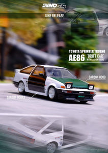 1:64 Inno64 Toyota Sprinter Trueno AE86 "Drift Car" w Carbon Doors