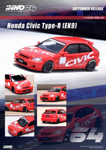 1:64 Inno64 Honda Civic Type R EK9 Red w "Civic" Livery