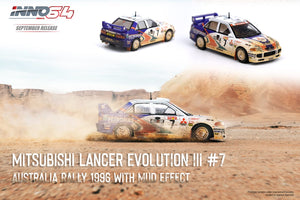 1:64 Inno64 Mitsubishi Lancer Evolution III #7 Australia Rally 1996 - Mud Effect