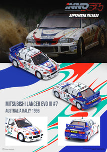 1:64 Inno64 Mitsubishi Lancer Evolution III #7 Australia Rally 1996