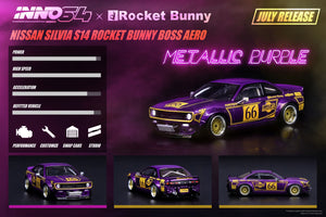 1:64 Inno64 Nissan Silvia S14 Rocket Bunny #66 BOSS Aero - Metallic Purple
